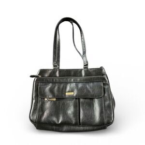 Cole Haan Shoulder Bag L Black Shoulder Straps Gold Hardware Lots Pockets Vtg